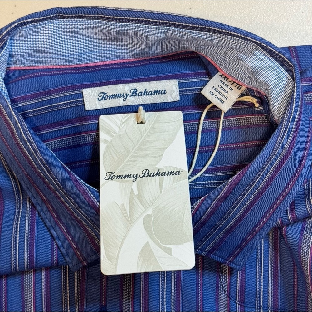 Tommy Bahama Blue Lazlo Francisco Striped Casual Dress Button Up Shirt Men's 2XL - Picture 4 of 10